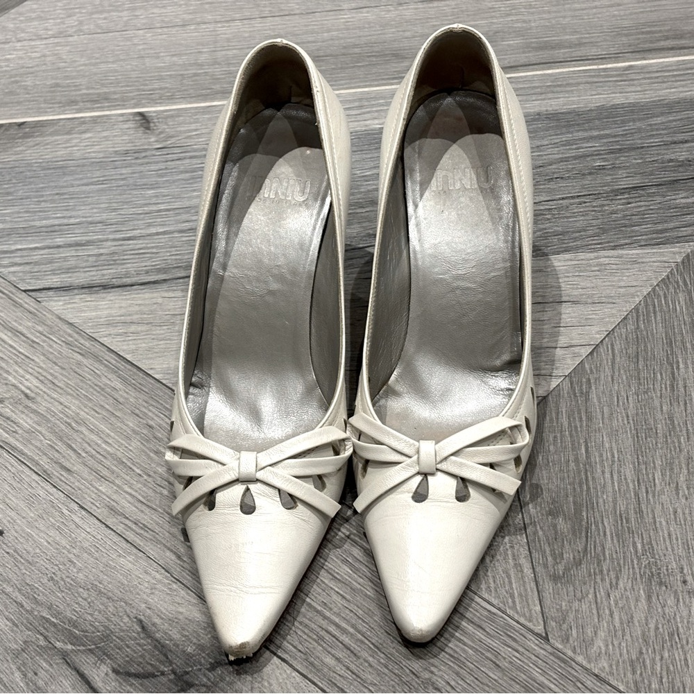 Vero Cuoio White Leather Heels, 36, Made in Italy